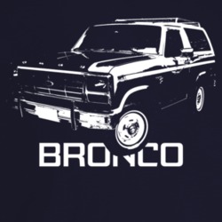 1980 Bronco Three Quarter Angle View With Model Name Dark Color T Shir