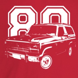 1980 Bronco Three Quarter Angle View With Year Dark Color T Shirt