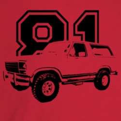 1981 Bronco Three Quarter Angle View With Year Light Color T Shirt