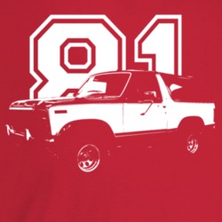 1981 Bronco Three Quarter Angle View With Year Dark Color T Shirt