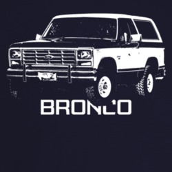 1982 Bronco Three Quarter Angle View With Model Name Dark Color T Shir