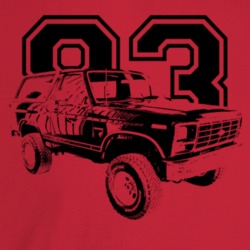 1983 Bronco Three Quarter Angle View With Year Light Color T Shirt