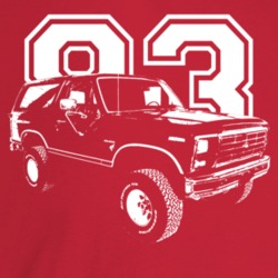 1983 Bronco Three Quarter Angle View With Year Dark Color T Shirt