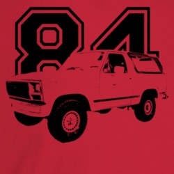 1984 Bronco Three Quarter Angle View With Year Light Color T Shirt