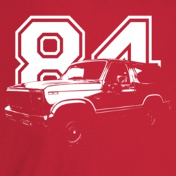 1984 Bronco Three Quarter Angle View With Year Dark Color T Shirt