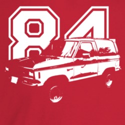1984 Bronco I I Three Quarter Angle View With Year Dark Color T Shirt