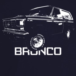 1985 Bronco Three Quarter Angle View With Model Name Dark Color T Shir