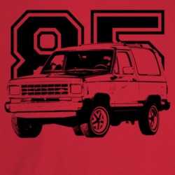 1985 Bronco I I Three Quarter Angle View With Year Light Color T Shirt
