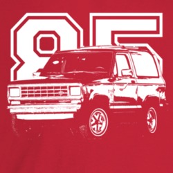 1985 Bronco I I Three Quarter Angle View With Year Dark Color T Shirt