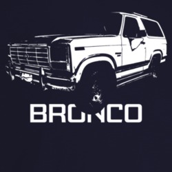 1986 Bronco Three Quarter Angle View With Model Name Dark Color T Shir