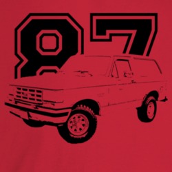 1987 Bronco Three Quarter Angle View With Year Light Color T Shirt