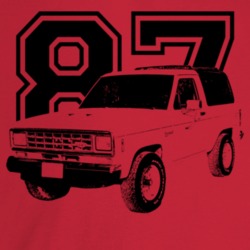 1987 Bronco I I Three Quarter Angle View With Year Light Color T Shirt