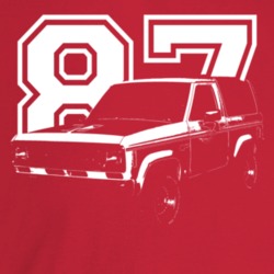 1987 Bronco I I Three Quarter Angle View With Year Dark Color T Shirt