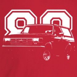 1988 Bronco Three Quarter Angle View With Year Dark Color T Shirt