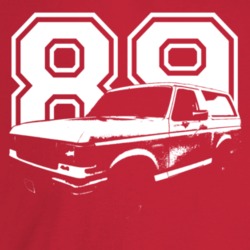 1989 Bronco Three Quarter Angle View With Year Dark Color T Shirt