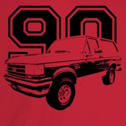 1990 Bronco Three Quarter Angle View With Year Light Color T Shirt