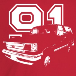 1991 Bronco Three Quarter Angle View With Year Dark Color T Shirt