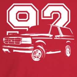 1992 Bronco Three Quarter Angle View With Year Dark Color T Shirt