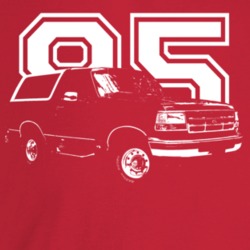 1995 Bronco Three Quarter Angle View With Year Dark Color T Shirt