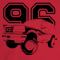 1996 Bronco Three Quarter Angle View With Year Light Color T Shirt