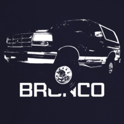 1996 Bronco Three Quarter Angle View With Model Name Dark Color T Shir