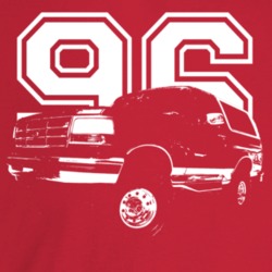 1996 Bronco Three Quarter Angle View With Year Dark Color T Shirt