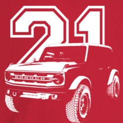 2021 Bronco Three Quarter Angle View With Year Dark Color T Shirt