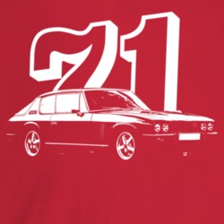 1971 Interceptor Three Quarter Angle View With Year Dark Color T Shirt