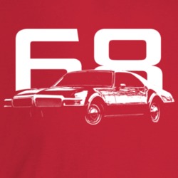 1968 Tornado Three Quarter Angle View With Year Dark Color T Shirt