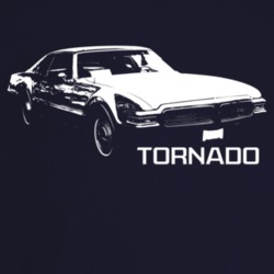 1969 Tornado Three Quarter Angle View With Model Name Dark Color T Shi