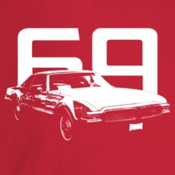 1969 Tornado Three Quarter Angle View With Year Dark Color T Shirt