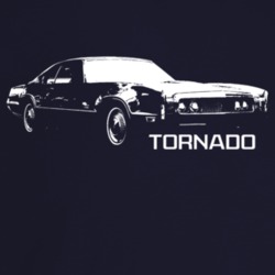 1970 Tornado Three Quarter Angle View With Model Name Dark Color T Shi
