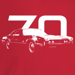 1970 Tornado Three Quarter Angle View With Year Dark Color T Shirt
