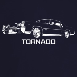 1972 Tornado Three Quarter Angle View With Model Name Dark Color T Shi