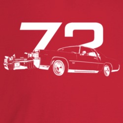 1972 Tornado Three Quarter Angle View With Year Dark Color T Shirt