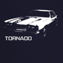 1973 Tornado Three Quarter Angle View With Model Name Dark Color T Shi