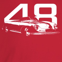 1948 356 Speedster Three Quarter Angle View With Year Dark Color T Shi