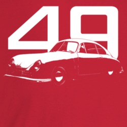 1949 356 Speedster Three Quarter Angle View With Year Dark Color T Shi