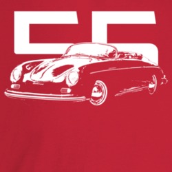 1955 356 Speedster Three Quarter Angle View With Year Dark Color T Shi