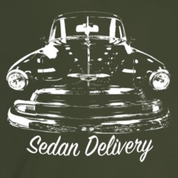 1951 Chevy Sedan Delivery Grill View With Model Name Dark Color T Shir