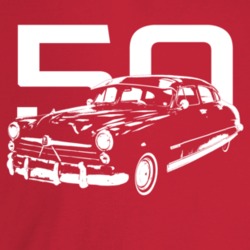 1950 Commodore Three Quarter Angle View With Year Dark Color T Shirt