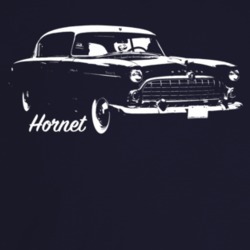 1955 Hornet Three Quarter Angle View With Model Name Dark Color T Shir