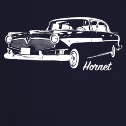 1957 Hornet Three Quarter Angle View With Model Name Dark Color T Shir