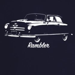 1950 Rambler Three Quarter Angle View With Model Name Dark Color T Shi