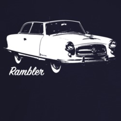 1953 Rambler Three Quarter Angle View With Model Name Dark Color T Shi