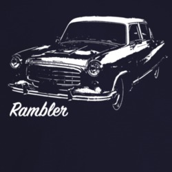 1955 Rambler Three Quarter Angle View With Model Name Dark Color T Shi