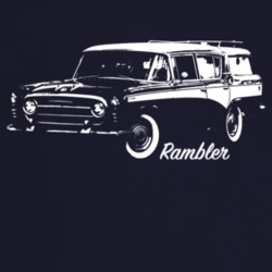 1956 Rambler Three Quarter Angle View With Model Name Dark Color T Shi