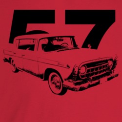 1957 Rambler Three Quarter Angle View With Year Light Color T Shirt