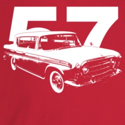 1957 Rambler Three Quarter Angle View With Year Dark Color T Shirt