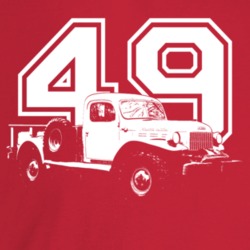 1949 Power Wagon Three Quarter Angle View With Year Dark Color T Shirt